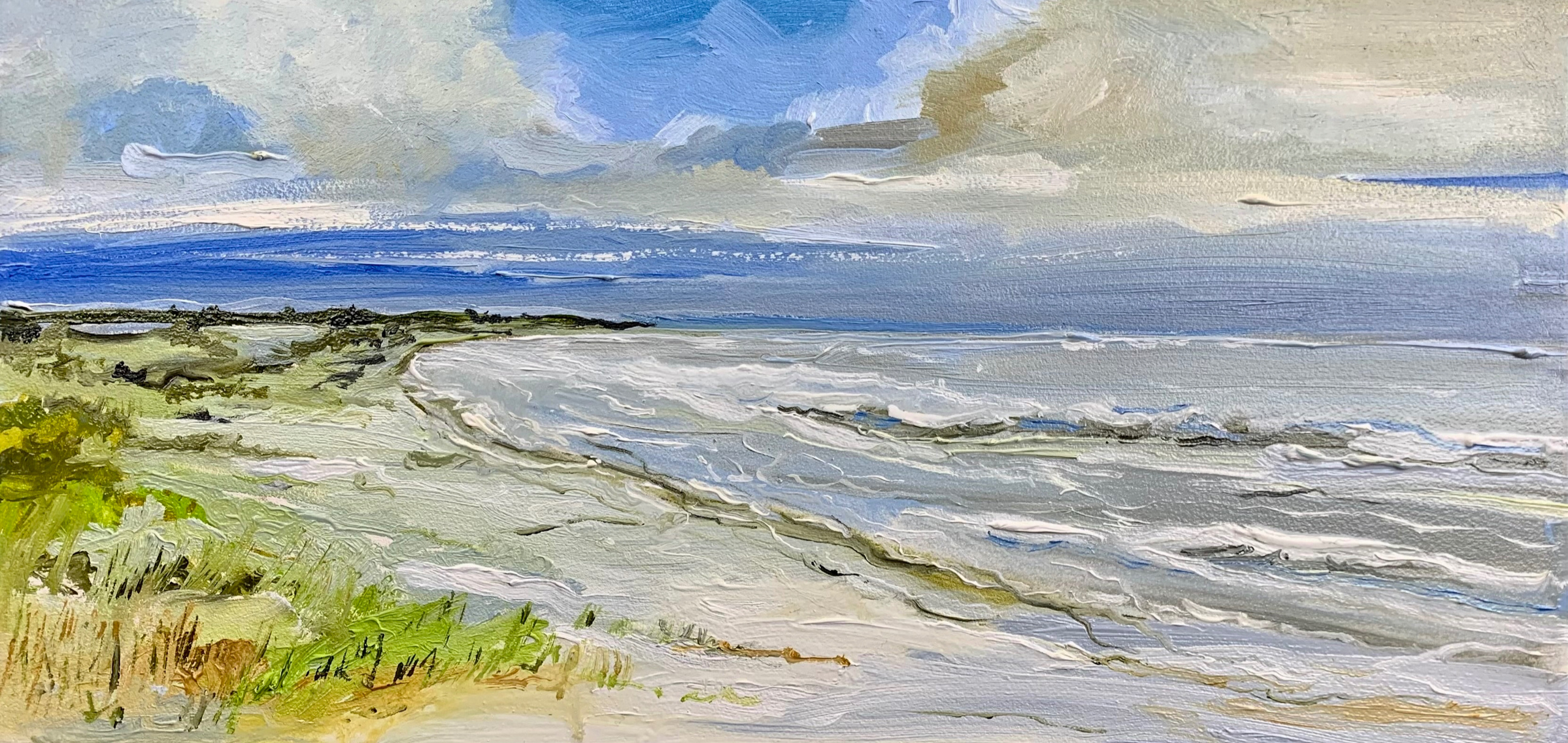 "Curracloe Beach, Ireland, 8"x16", oil on cradled wood panel. En plein air.