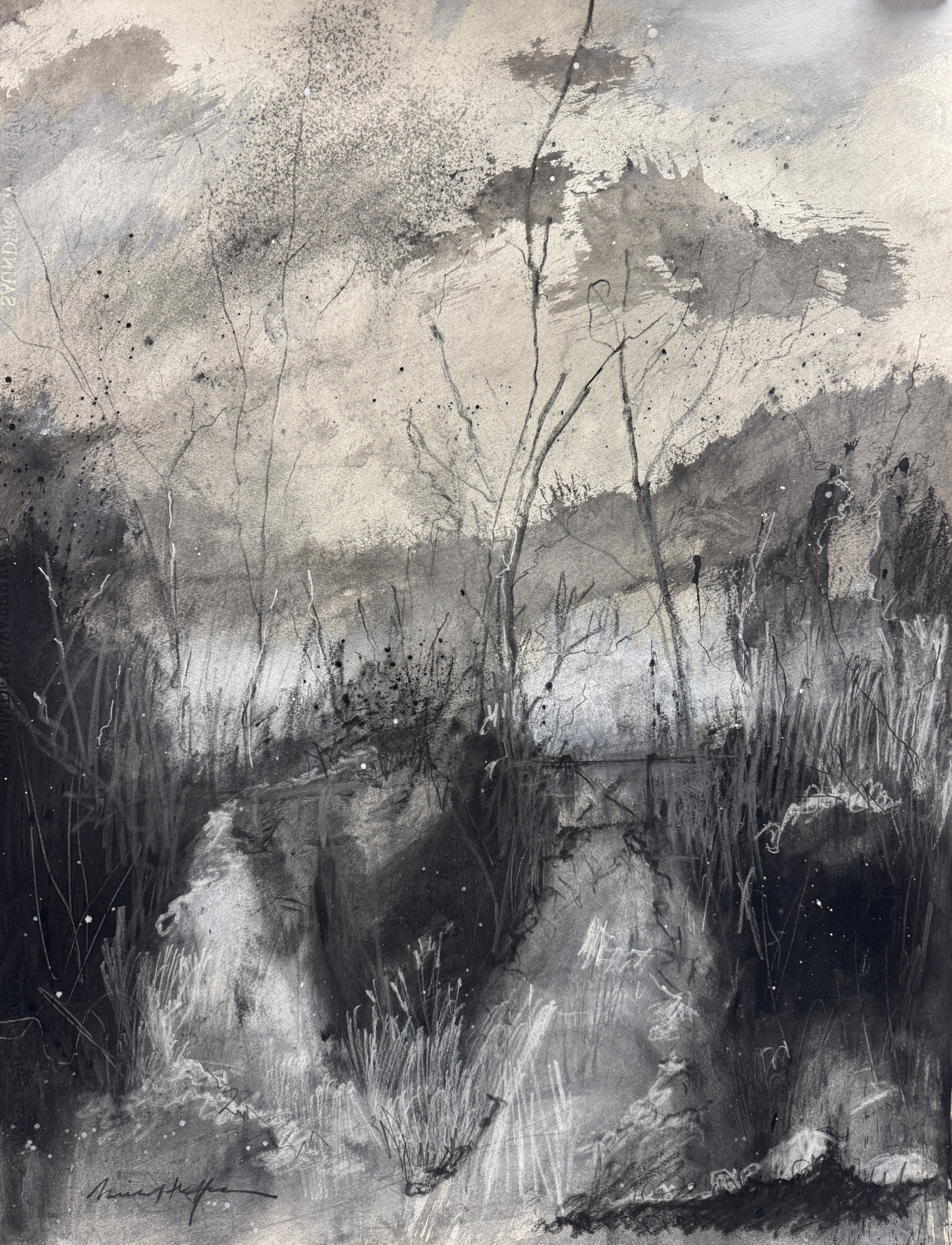 "The Snow Is Falling" V, 22x30 inches, charcoal on 140 LB Arches watercolor paper. (sold)