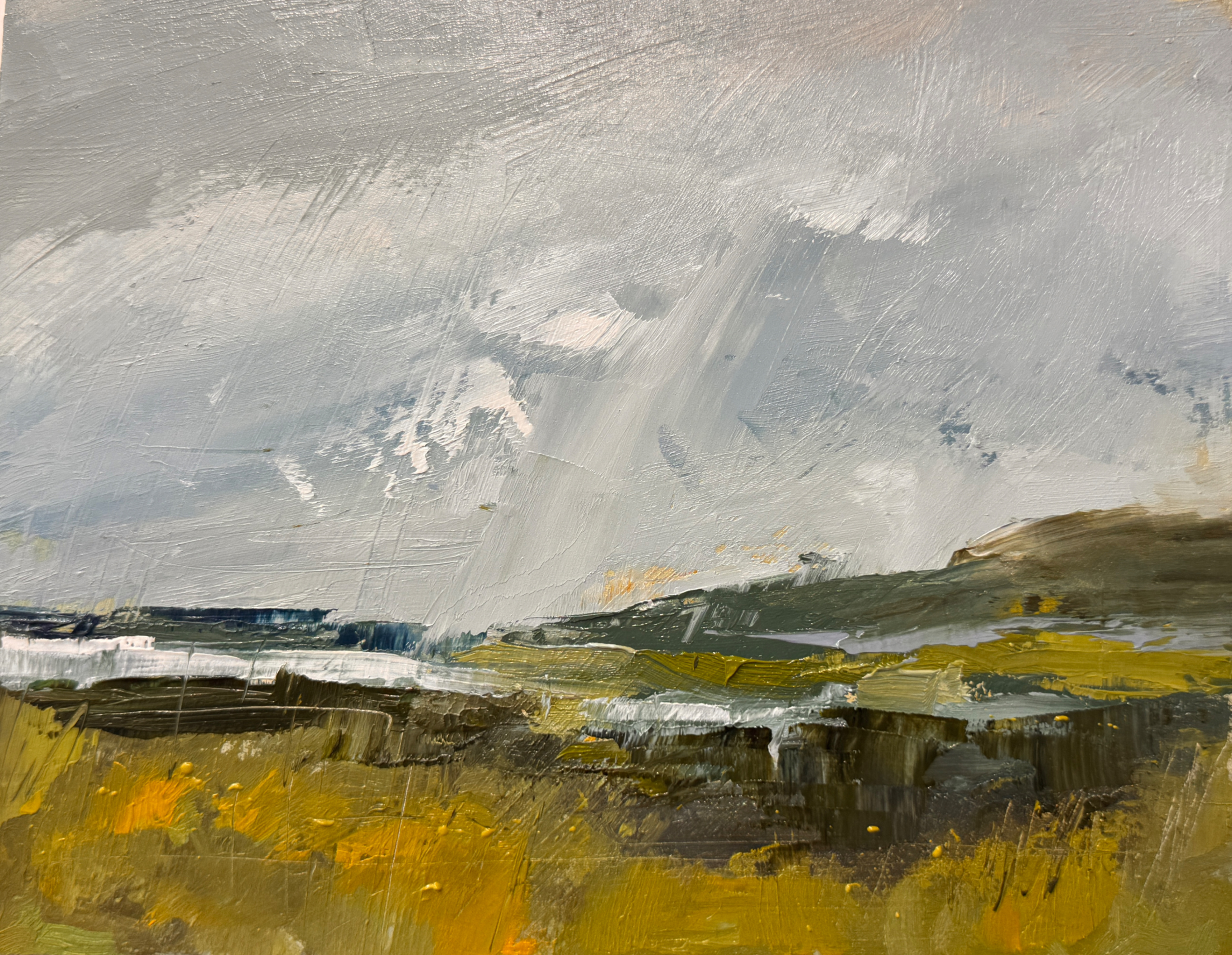 Distant Showers. The road from Killarney to Dingle, Co. Kerry, Ireland. 8" x 10", oil on cradled wood. Sold.