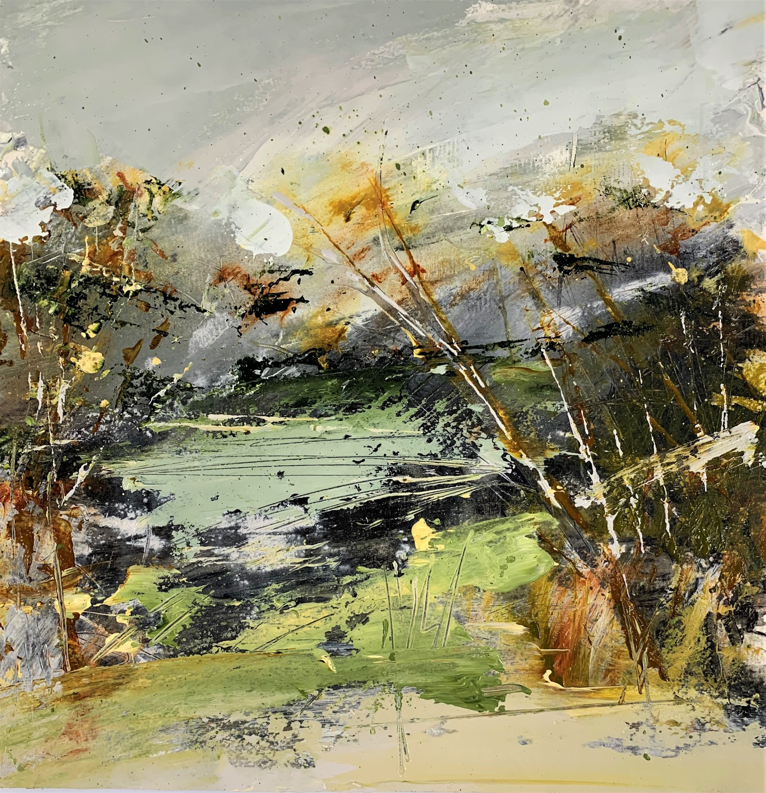 'The Banks II", 12"x12", oil on Arches 350 gram watercolor paper.