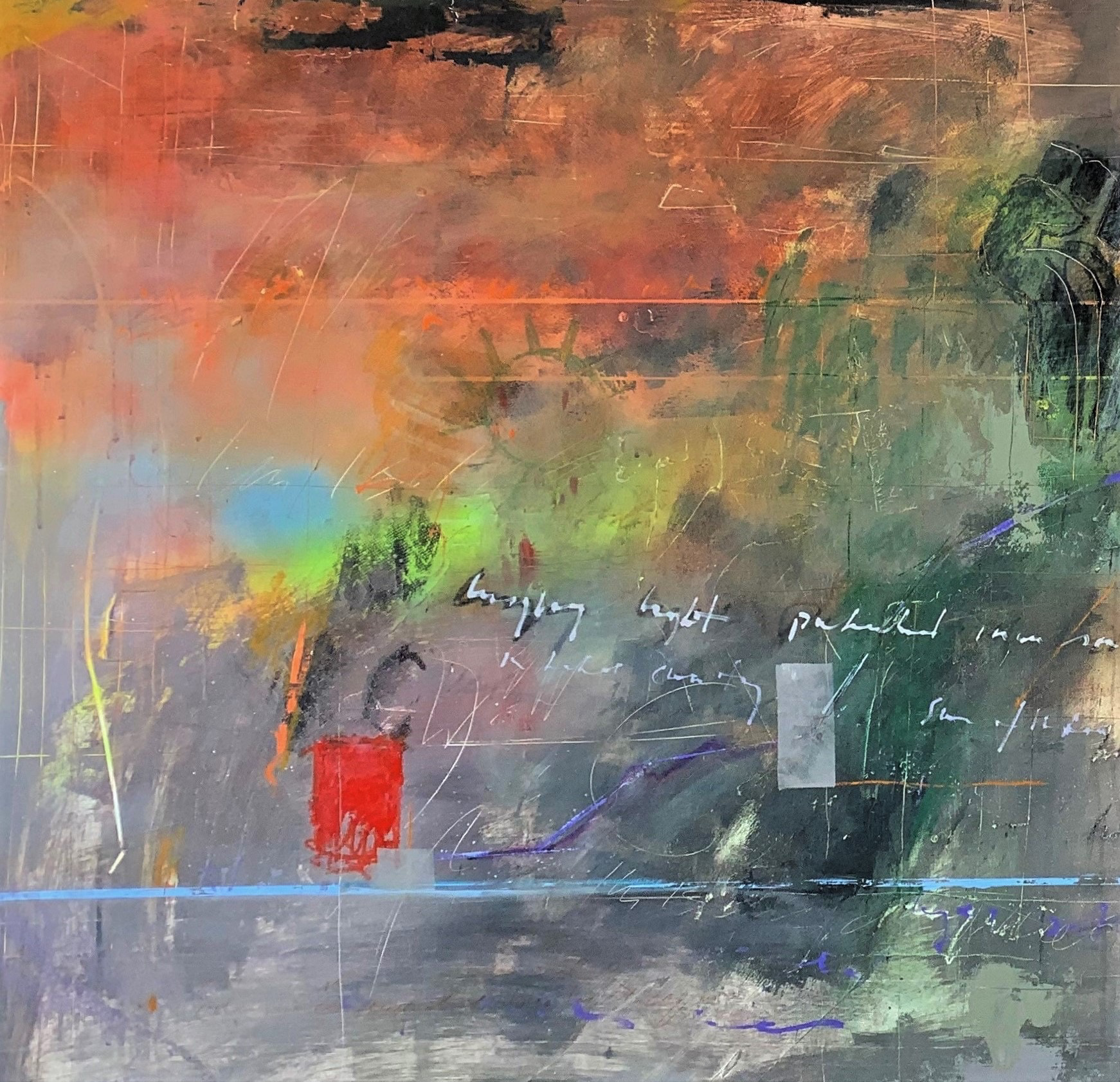 "The Scullery of Humanity" is a 48" x 48" oil and mixed-media painting on a three-inch-deep cradled wood panel, the left side of a diptych. Please take a look at the next post on the right. side of the diptych. Created during the pandemic.