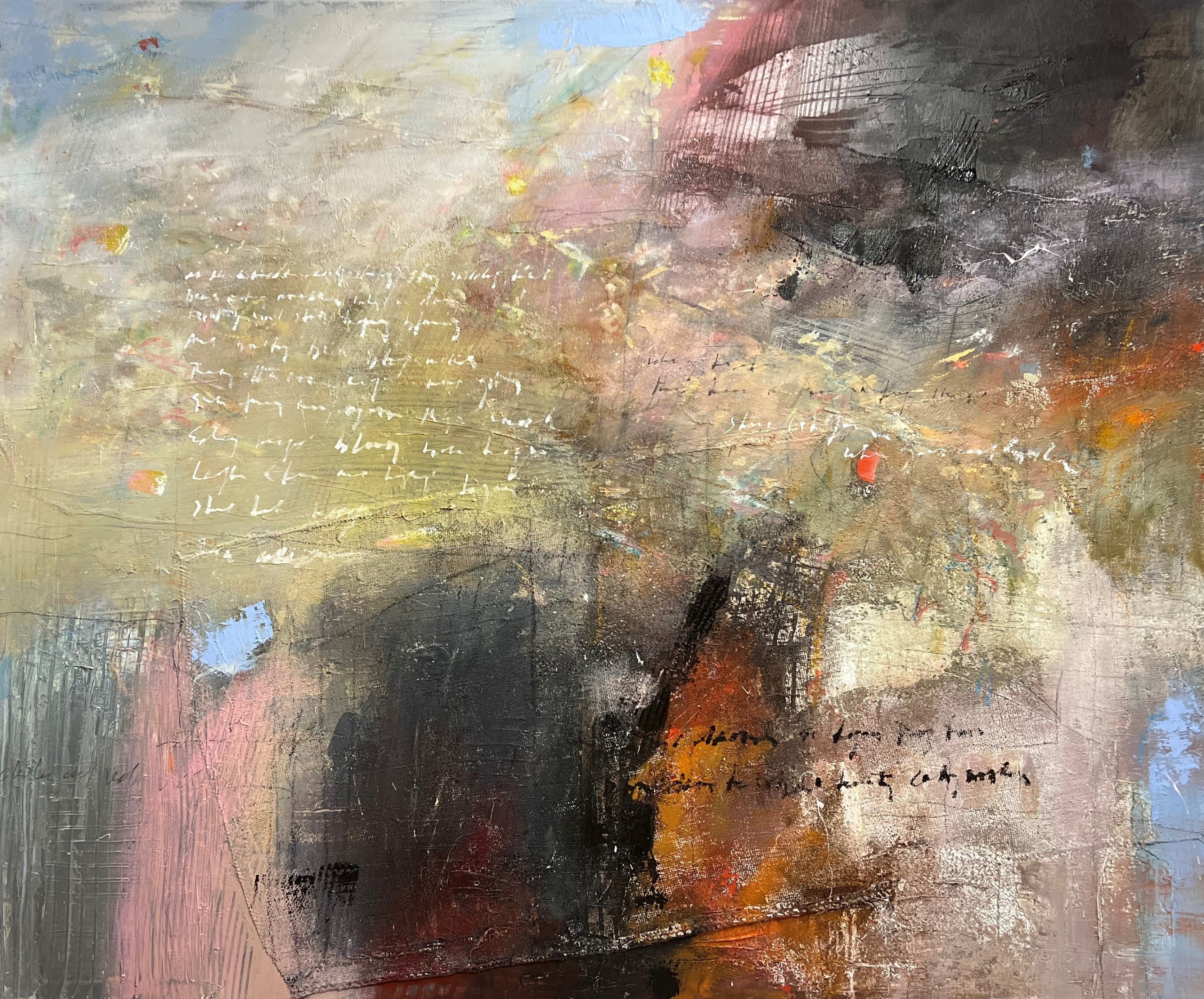 "Glory Blooms". 60x72 inches. Oil and mixed media on canvas. Part of the permanent collection at The Marietta Cobb Museum of Art, metro Atlanta, Georgia. This work serves as a meditation on the war in Ukraine and is based on my poem Glory Blooms.