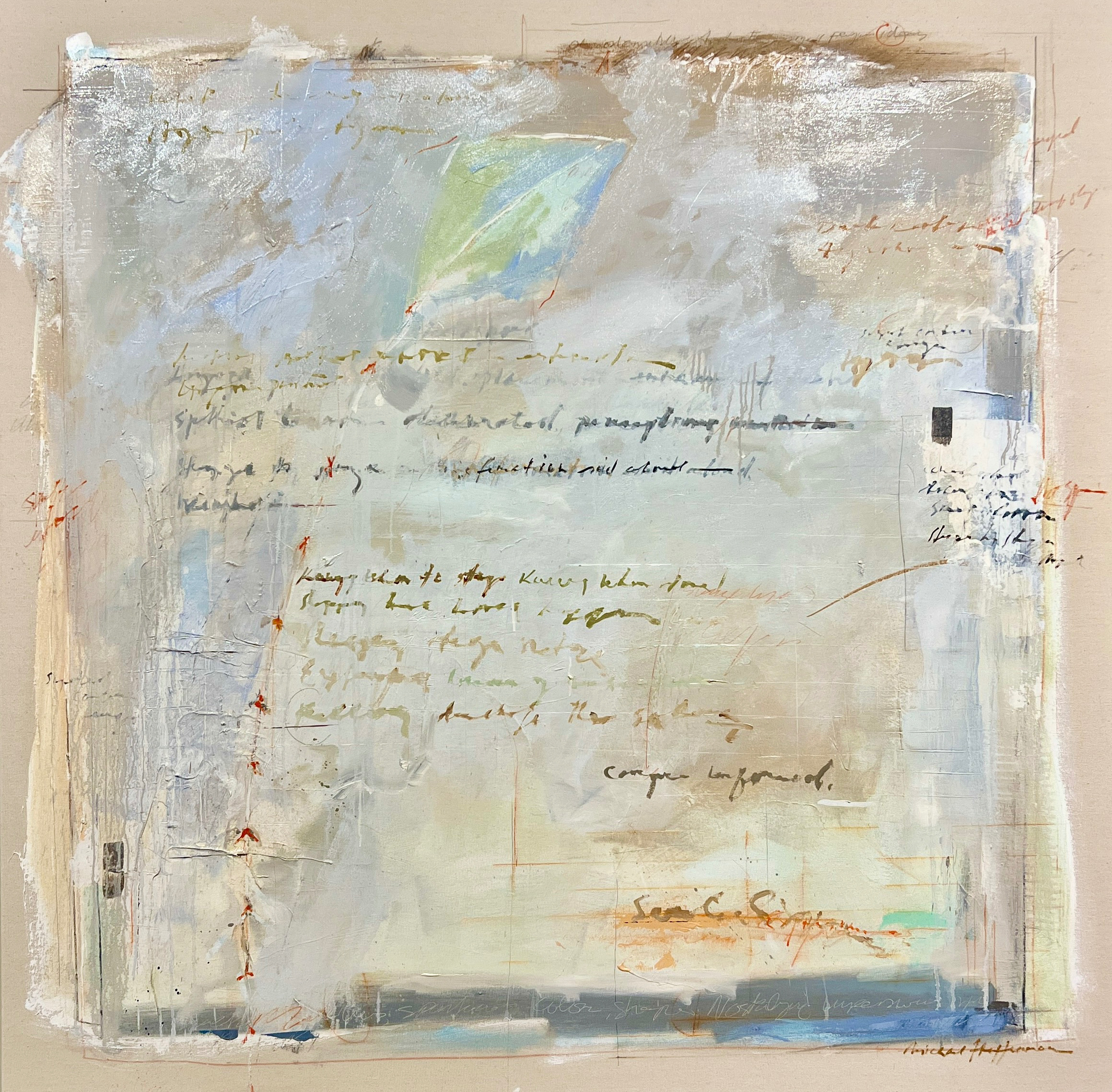 "Kites in the Wind" is 60x60 inches in mixed media and oil on canvas.